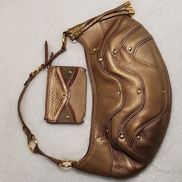 Cole Haan Gold Fish F05 Pebbled Leather Hobo/Soho Handbag Purse With Wallet - Picture 2 of 16